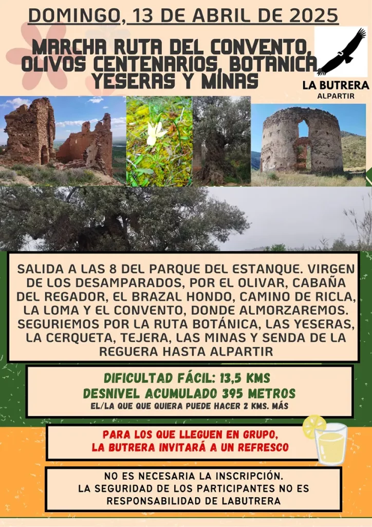 Marcha ruta del convento, olivos centenarios, botánica, yeseras y minas