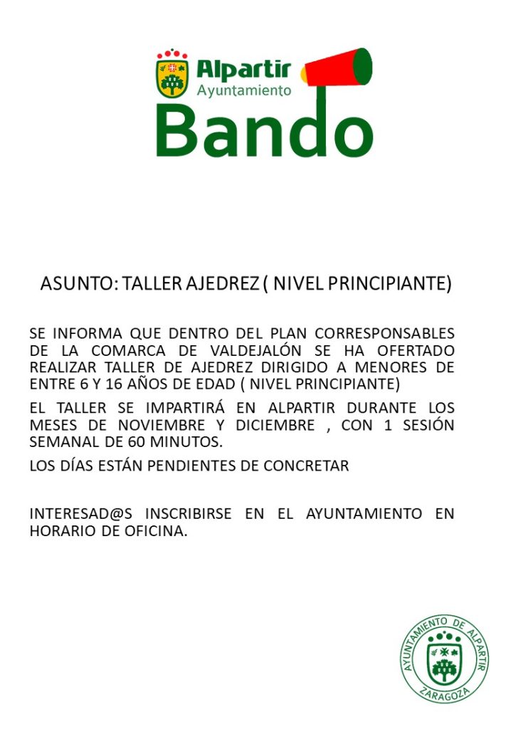 TALLER INFANTIL AJEDREZ